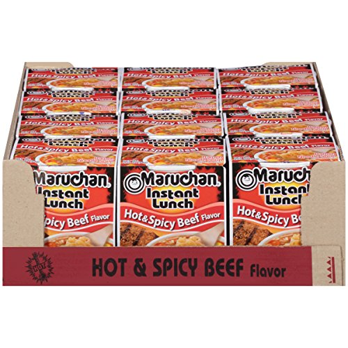 Image of Maruchan Instant Lunch Ramen Noodles, Hot & Spicy Beef Flavor - Japanese-Style Instant Noodle Soup, Easy Meal Ready in 3 Minutes - 2.25 Oz., (Pack of 24)