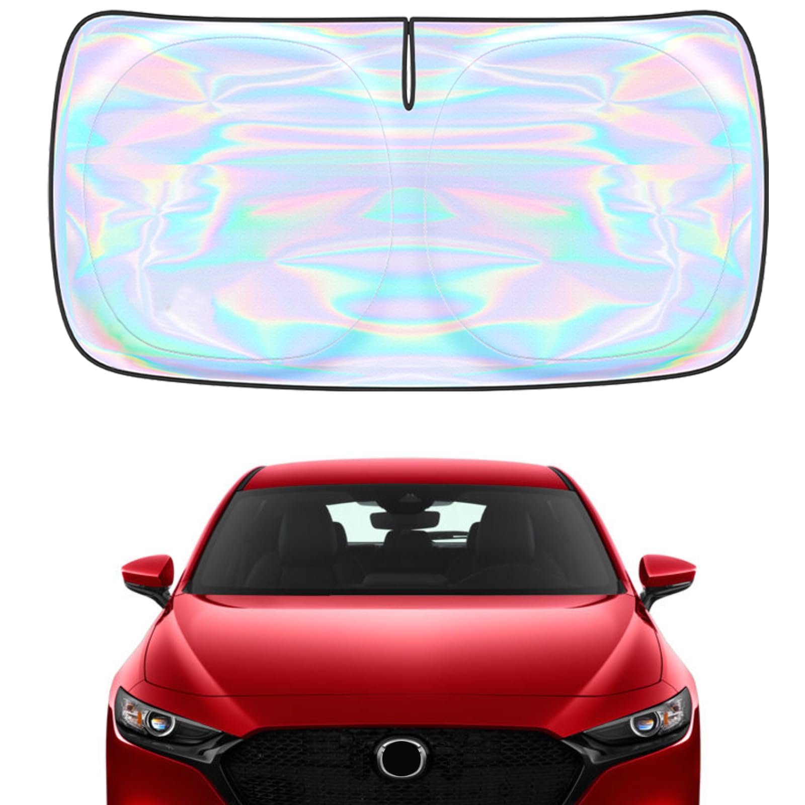Windshield Sun Shade for Mazda 3 2014-2024 2025 2026-4 Layers Sunshade Compatible with Mazda 3 Foldable Front Window Sunshade Sun Visor Protector Block UV Rays Keep Your Car Cooler Car Accessories