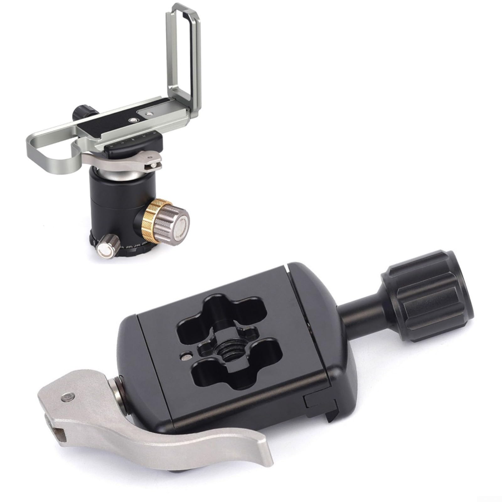 Abrazadera de cambio rápido para RRS de 50 mm, ajustable para arca para swiss, placa de sujeción de aleación de aluminio, placa base compacta de 8 x 8 x 4 cm, color negro, para trípode de viaje y