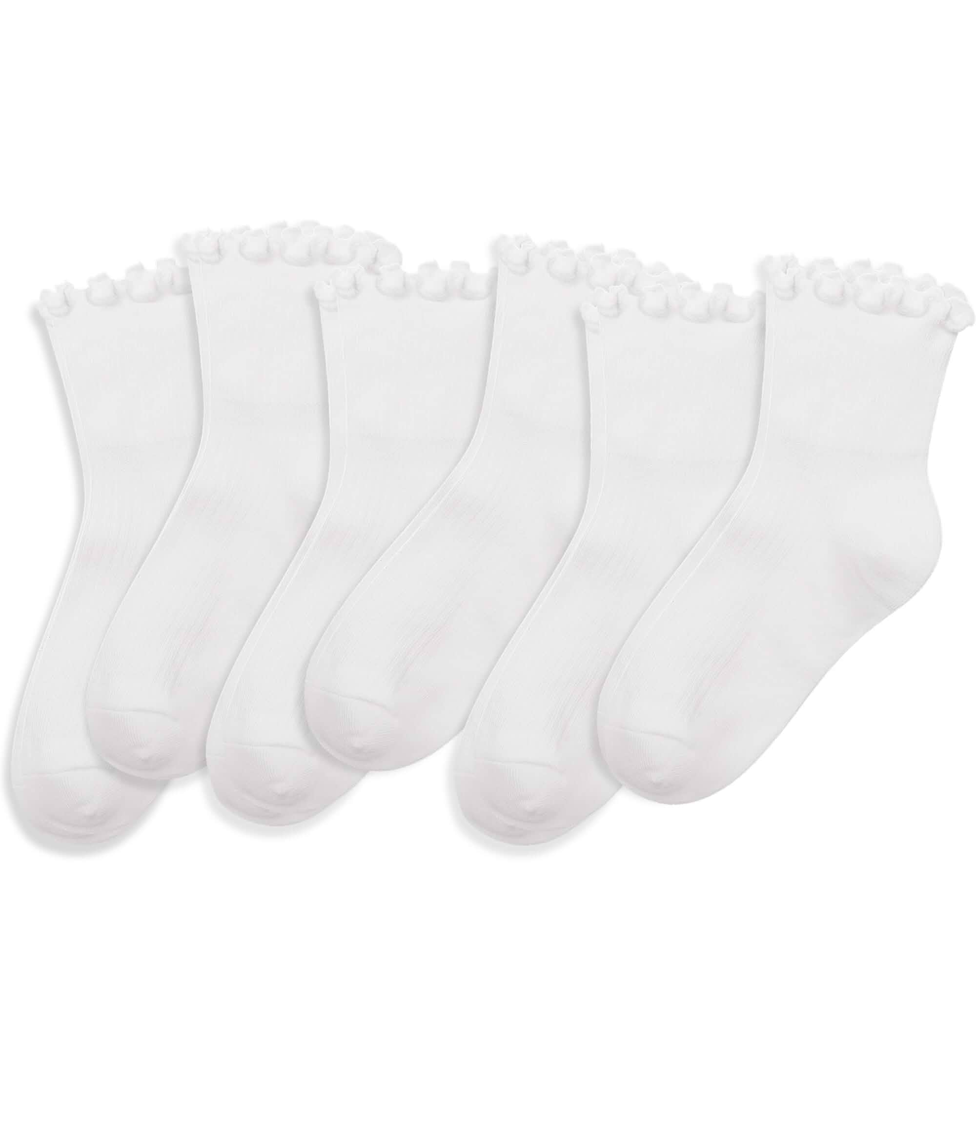 NuVETTa Cute Ruffle Ankle Socks for Women, 6-Pack Frilly Cotton Lettuce Edge, Mary Janes Casual Office Dress