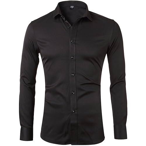 camisa negra brillante hombre
