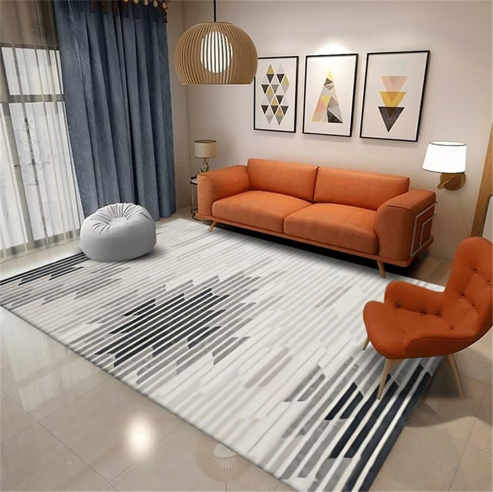 Tapis salon gris 200x250cm moderne rayé pour décoration chambre ado garçon durable