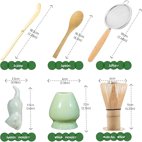 Miniatura 3 de Juego de batidor de matcha, kit de 6 piezas para hacer matcha, juego de té macha, soporte para batidor de cerámica, tamiz de iniciación de matcha,