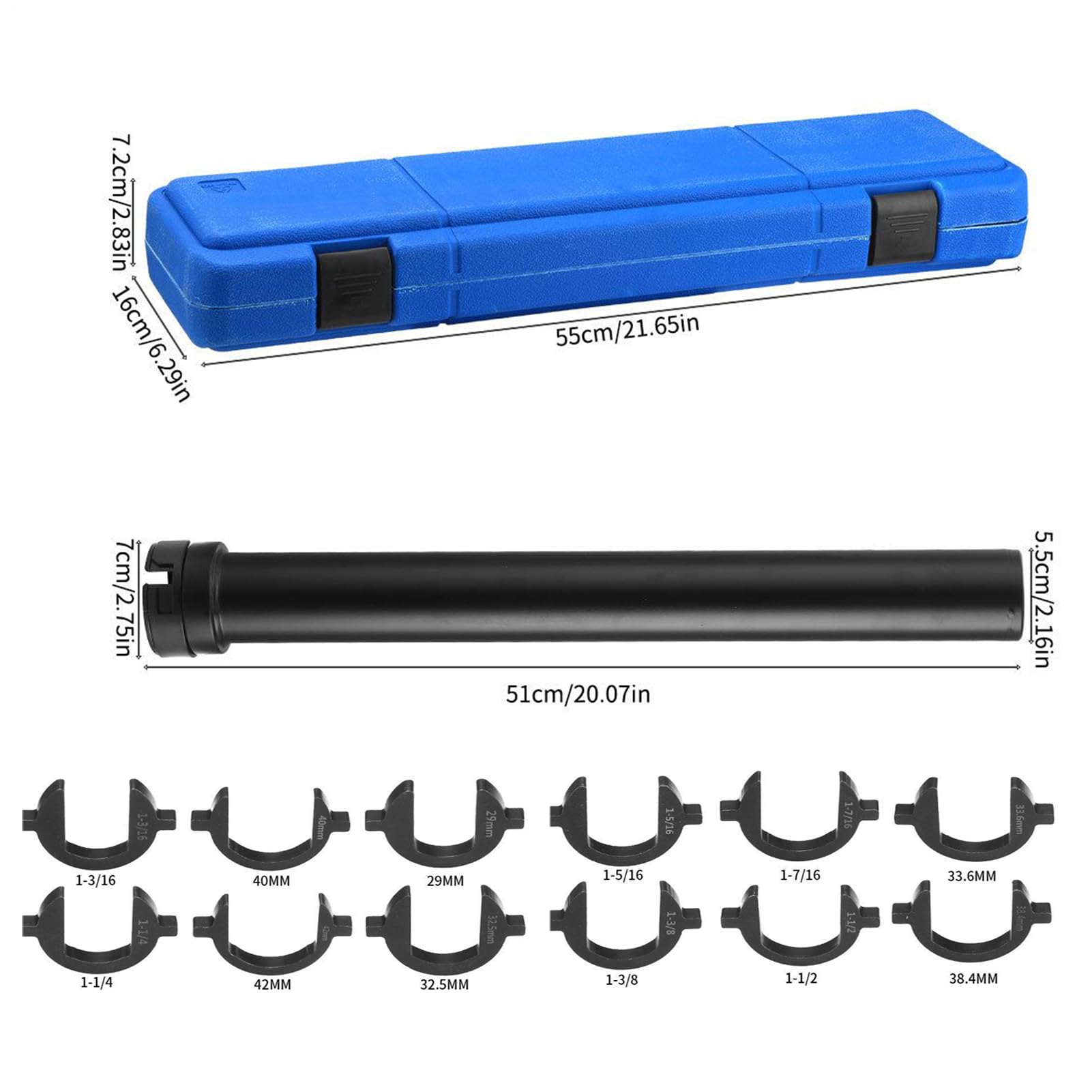 Set Smontaggio Testine Sterzo 13 Pezzi | Kit di Riparazione Tirante Interno in Acciaio | Chiave per Sterzo, Strumento per Rimuovere la Testina del Tirante per Auto, Camion e SUV | Custodia 55x16x7,2 c