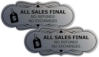 Designer All Sales Final No Refunds No Exchanges (Dollar Tag) Sign (Brushed Silver) - Large 2 Pack