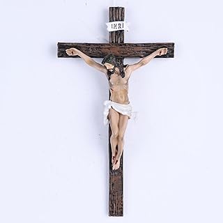 XYQXYQ 10-Inch -Carved Crucifix Wall Cross, Inspirational Catholic Home Decor, Religious Wall Art Hanging Cross for Devout Gifts