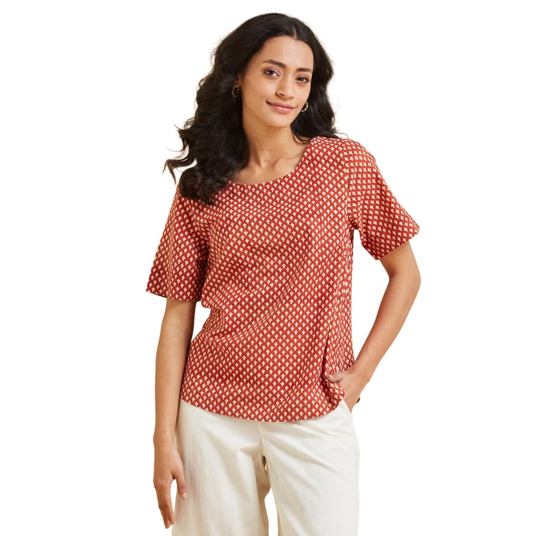 Red Cotton Bagru Printed Top-image-26