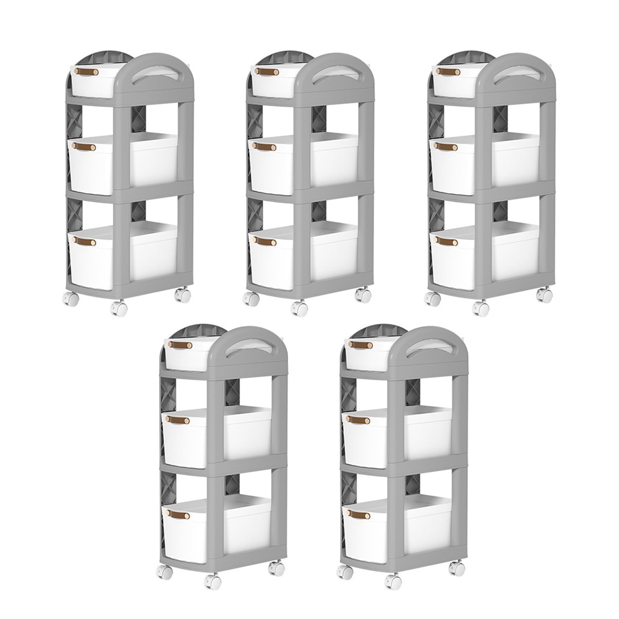 Kuber Industries Pack of 5 Multipurpose Trolley Storage Organiser | 3 Layer Shelf | Trolley with Wheels for Kitchen Accessories | Large Capacity, Easy installation, Space Saving | 812|Gray-picture-37
