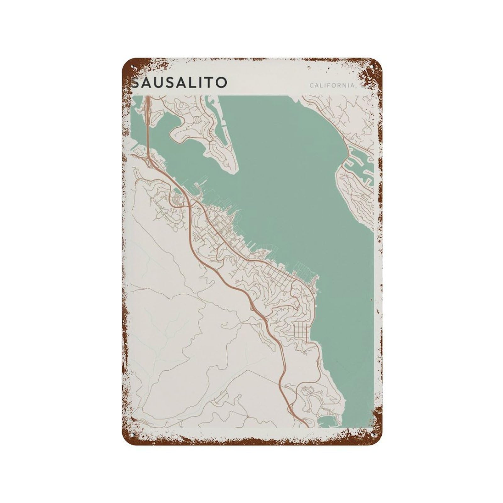 xiaoxiaoshen Sausalito Map California Travel Gift Minimalist Wall Decor Art Metal Tin Poster Modern Home Decor Art Home Bar Shop Decorations Vintage Sign 30x20cm
