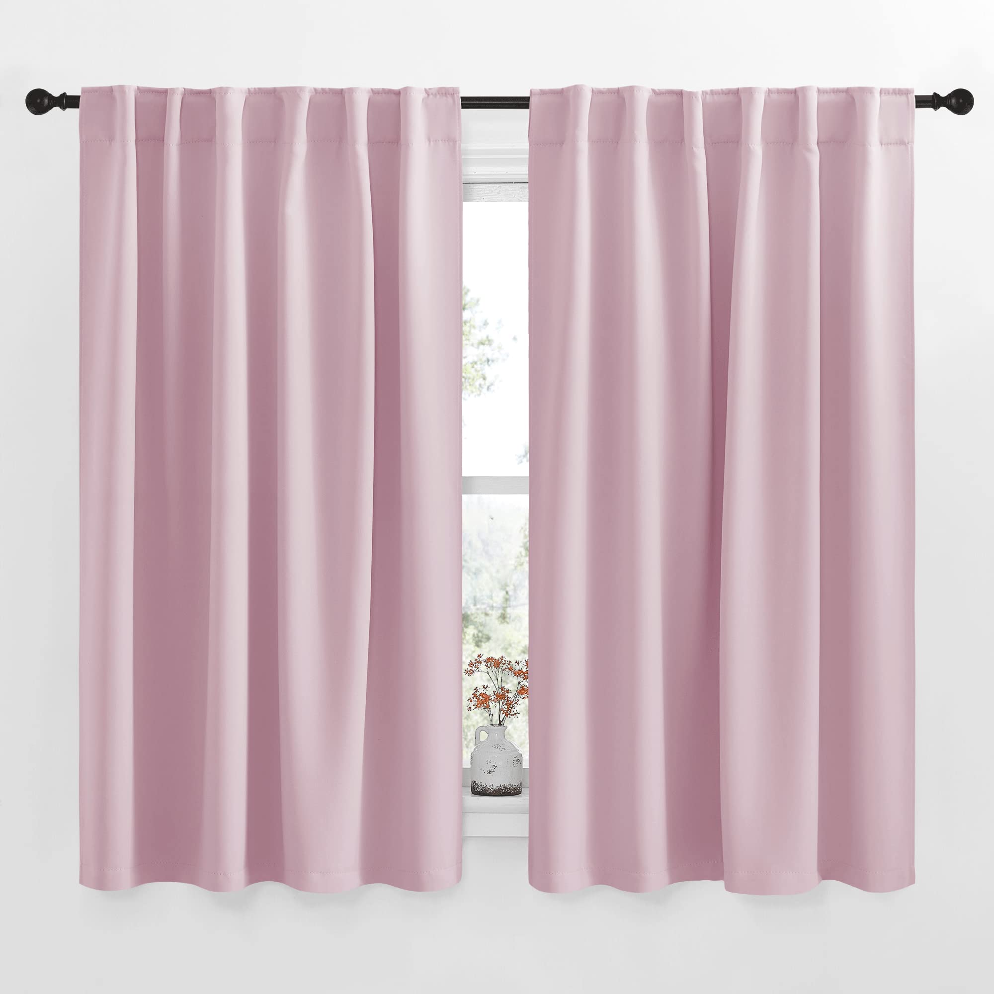 NICETOWN Bedroom Draperies Blackout Curtain Panels - (Lavender Pink/Baby Pink Color) 52 x 63 inches, Set of 2 Panels, Solid Room Darkening Blackout Drapes for Living Room
