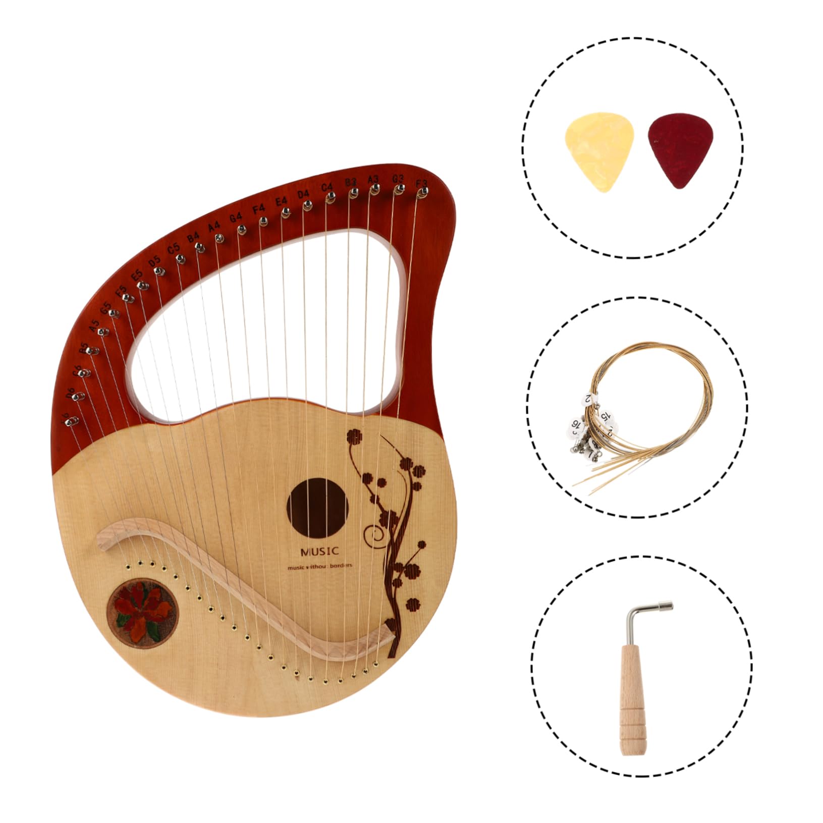 Yardwe Arpa in Legno Corde Strumento Corda Arpa in Legno Massello Corde Con Asta Di Accordatura Di in Strumento Musicale Lira Per Principianti