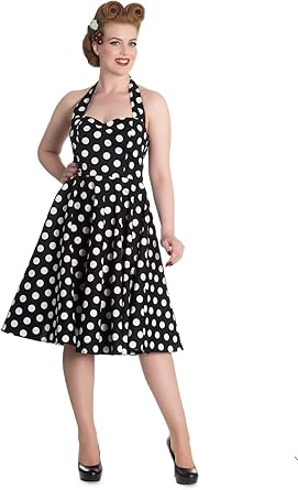 navy polka dot halter dress
