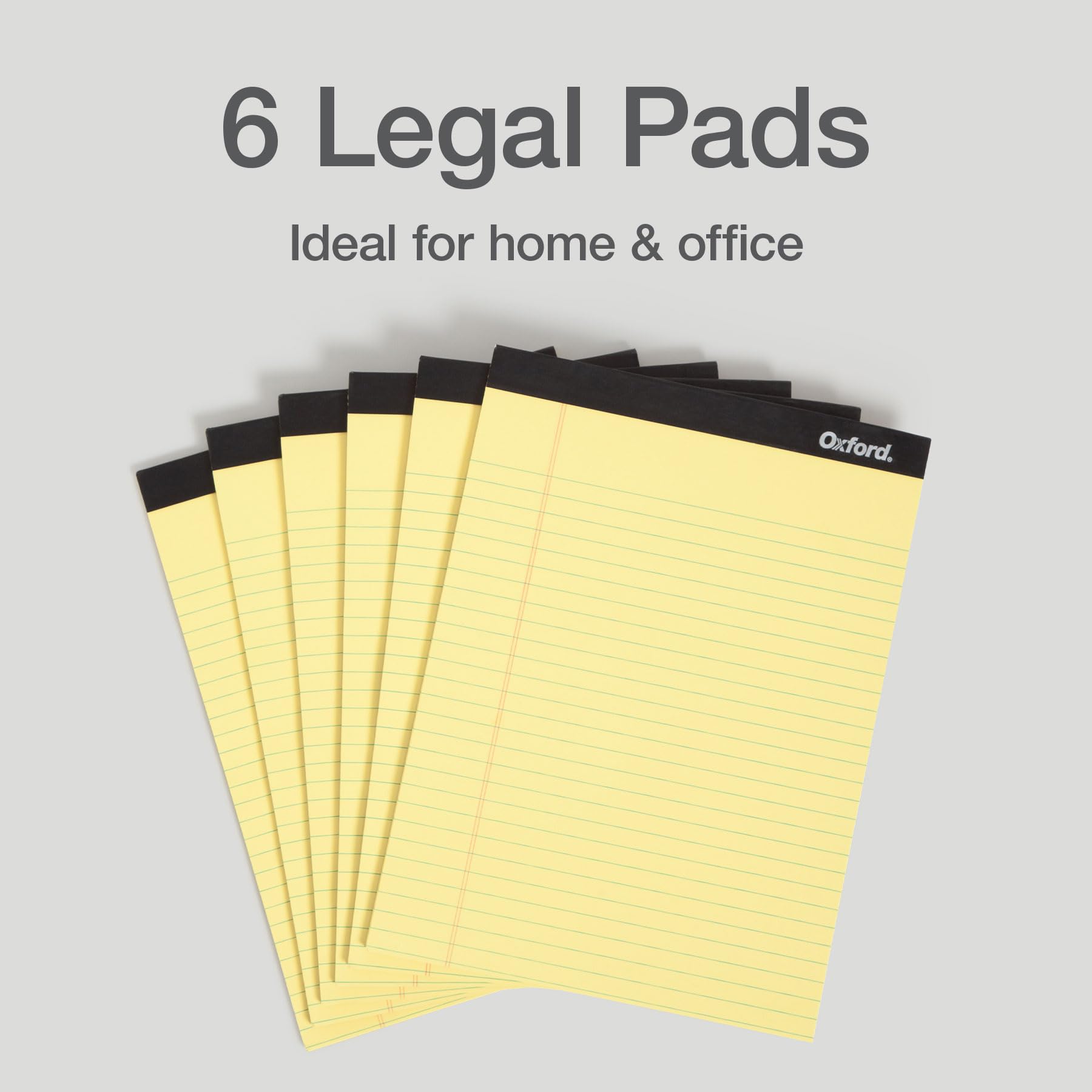 Oxford Bloc de notas legal de alta calidad, paquete de 6, papel amarillo grueso con parte trasera extra dura, 8.5 x 11 pulgadas, 50 hojas, rayas anchas, bloc de notas de calidad, fabricado con orgullo