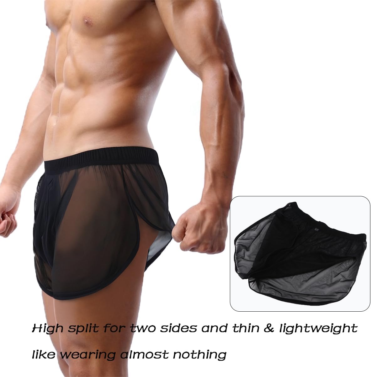 ZONBAILON Men's Boxer Shorts Loose Split Side Mesh See-Through Sexy Breathable Underwear M L XL 2XL 3XL - Image 2