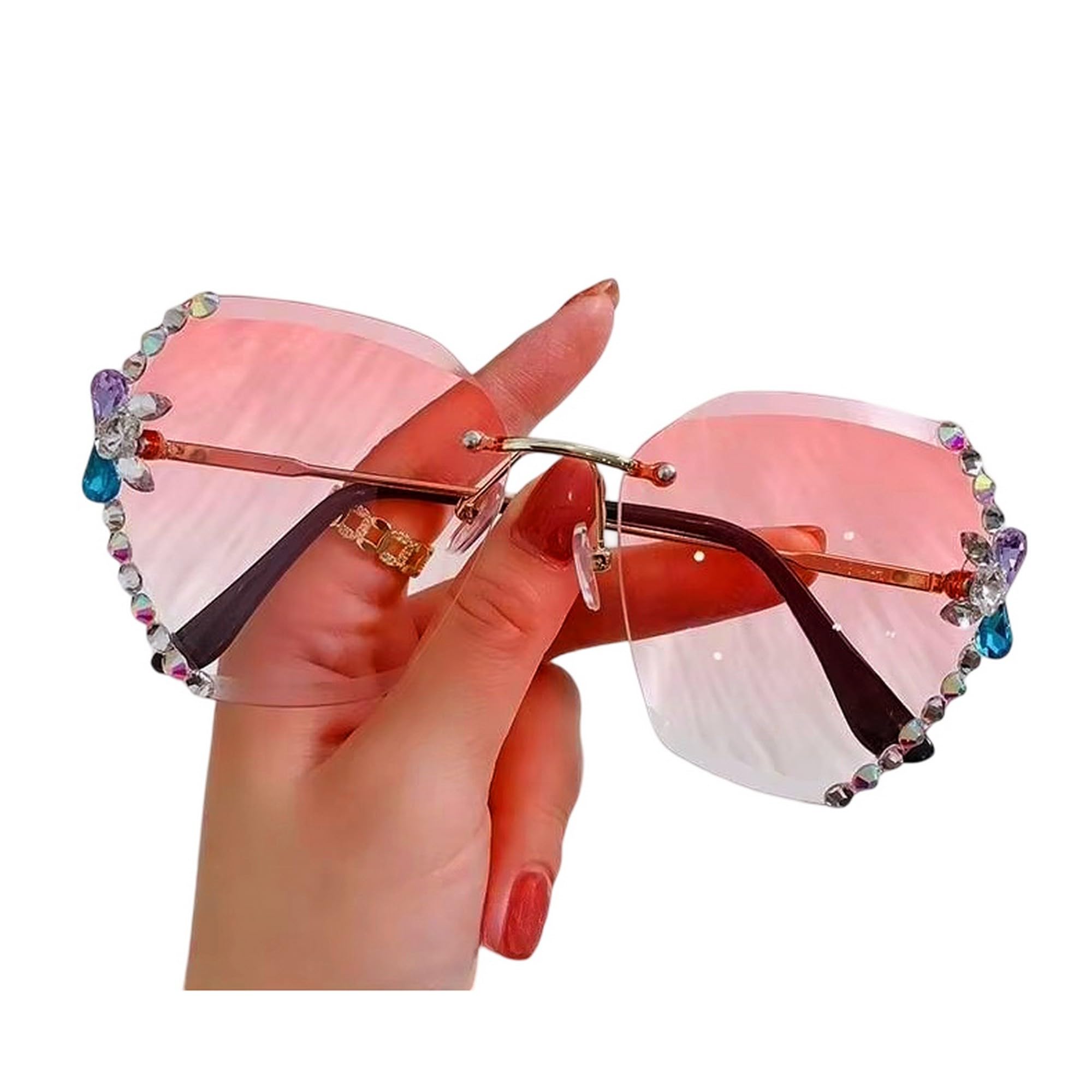 dervin Sunglasses for Women – UV400 Protection, Rimless Flower Diamond-Cut Lens, Trendy Driving Shades for Women (Oversized)-picture-16