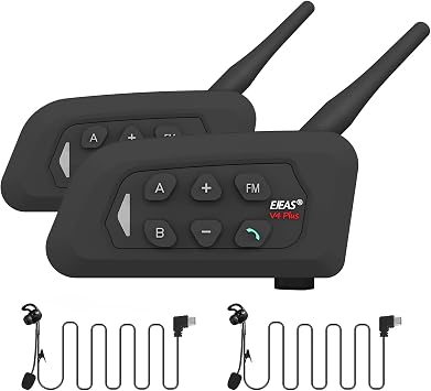 EJEAS V4C Plus Football Referee Bluetooth Intercom Headset with FM Radio and CVC Noise Reduction for 4 Referees Intercom 2 Pack