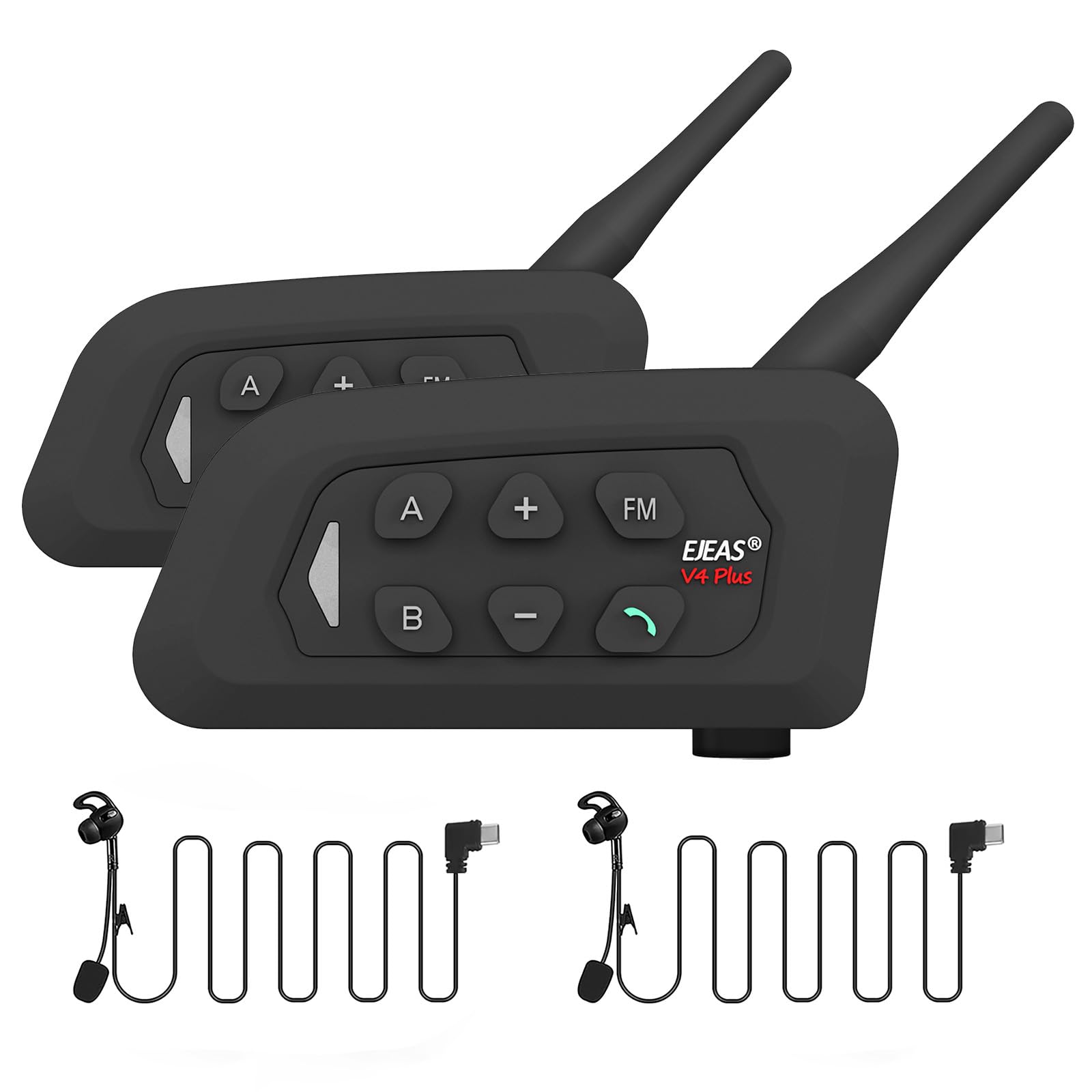EJEAS V4C Plus - Cuffie interfono Bluetooth per arbitro di calcio, con radio FM e riduzione del rumore CVC, per 4 arbitri, confezione da 2