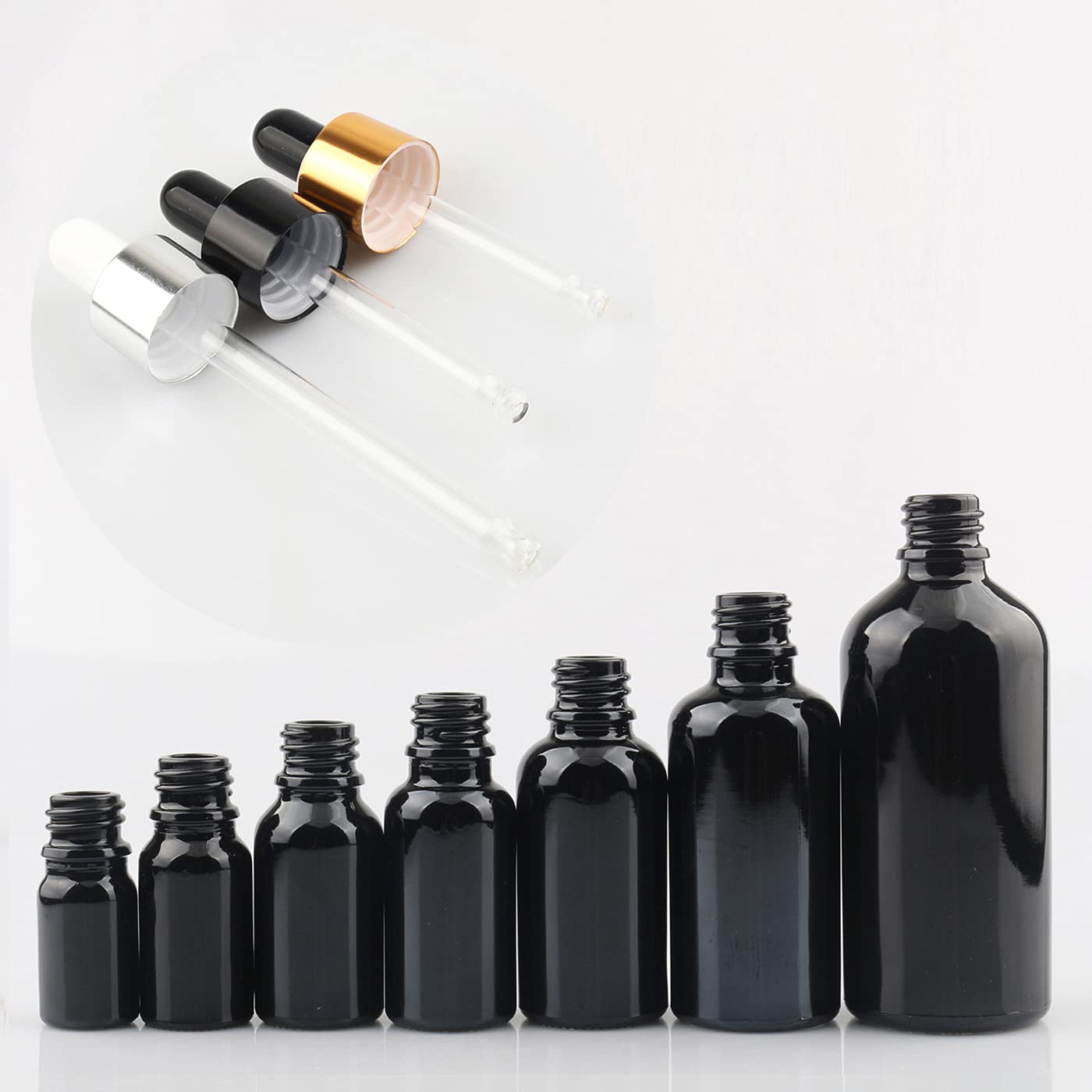 24 Piezas Negro Frasco Cuentagotas Cristal 100ml, Botellas Cuentagotas Vacío con Pipeta de Vidrio Oro/Negro, para Fragancias de Arorapia de Aceites Esenciales, Masaje, Viaje