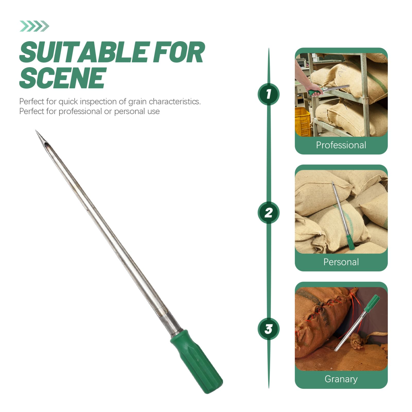ibasenice Campionatore di Cereali in Acciaio Inox per Grano, Mais e Riso Manico in Legno Ergonomico da 50 Cm, Strumento Professionale per Campionamento Terreno e Fertilizzanti