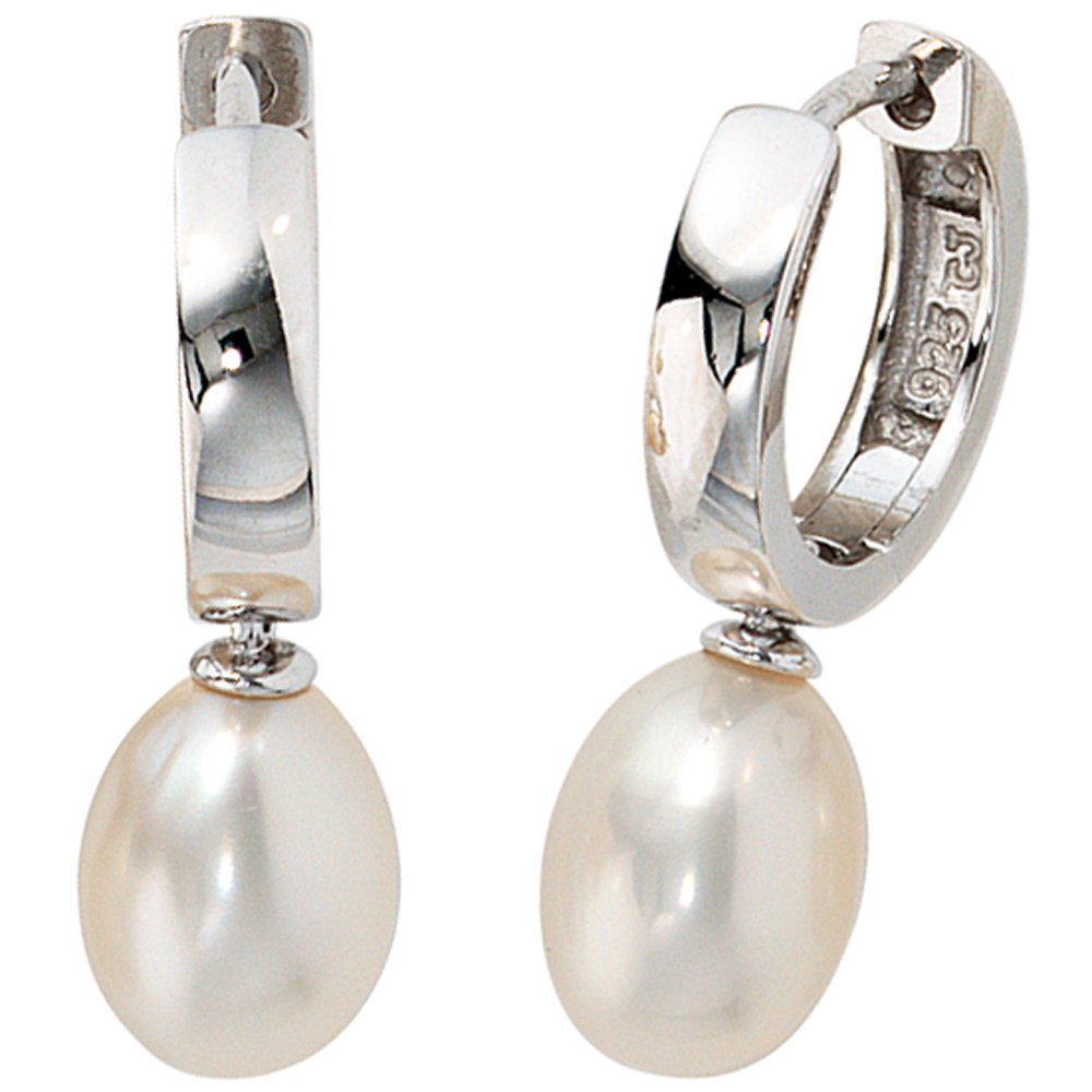 Jobo Damen-Creolen aus 925 Sterling Silber mit Perlen Oval