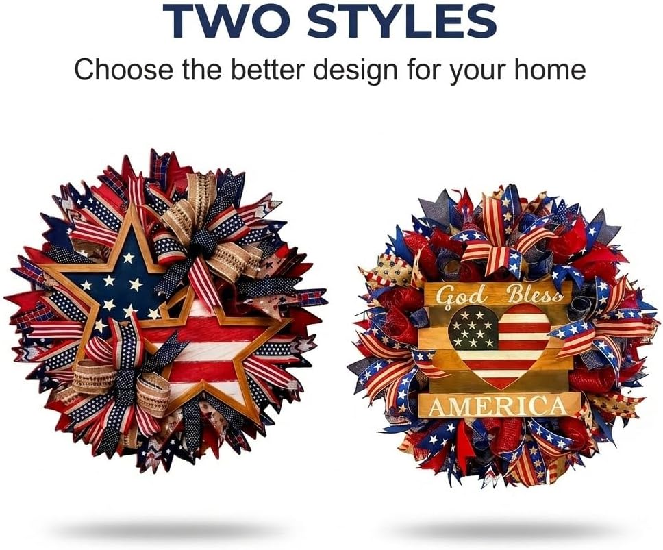 250th Anniversary Wreath, 2026 New Patriotic Round Wreath for Front Door, All-Weather Red White Blue Flower Wreath Outdoor Holiday Decoration, Farmhouse Wreath Memorial Day Front Door for Home Decor