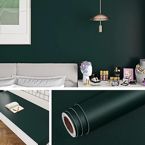 Livelynine Dark Green Wallpaper Stick and Peel Matte Emerald Green