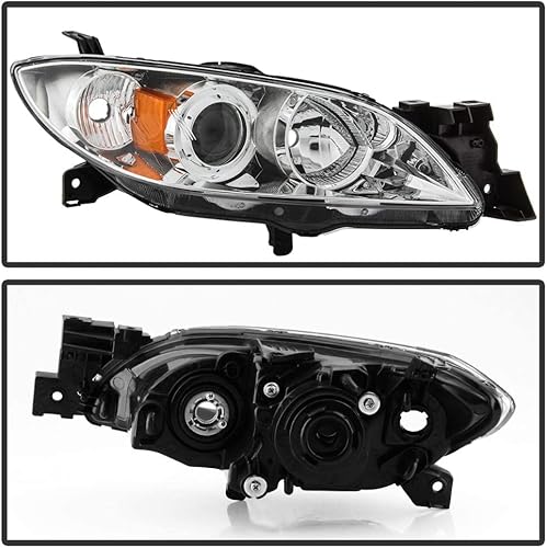 Miniatura 2 de ACANII - Para faros delanteros negros Mazda 3 Sedan 2004-2009, faros delanteros halógenos 04-09 para conductor + lado del pasajero