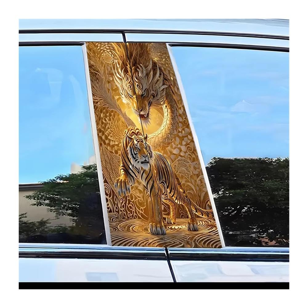 Bertdcx One Color Car Center Pillar Protection Stickers Dragon And Tiger Pattern Scratch Resistant Film Auto Parts