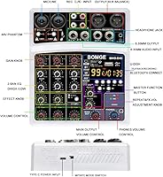 Vista 8 de BOMGE Mini mezclador de audio Bluetooth DJ de 4 canales con efectos, interfaz USB, grabación estéreo, alimentación fantasma de 48 V para PC, Blanco