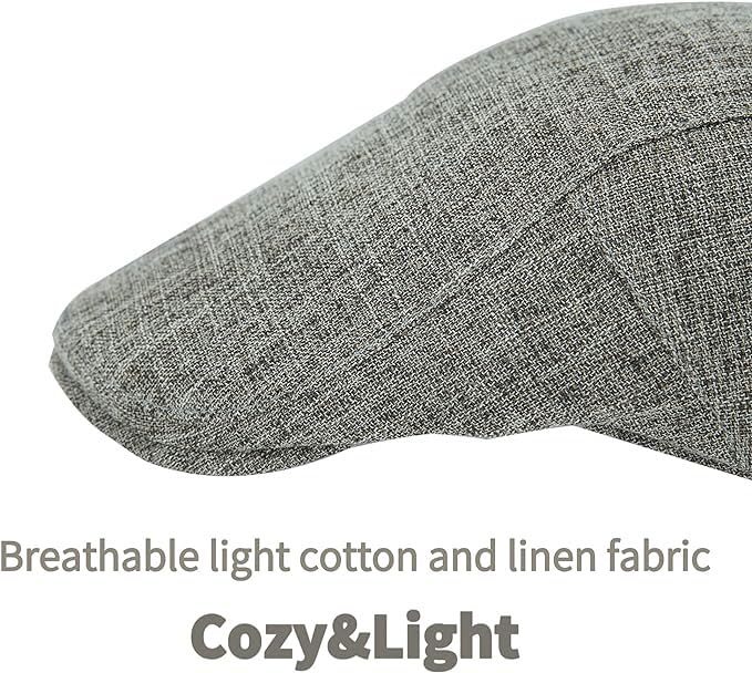 Image of Men's Cotton-Hemp Blend Newsboy Cap - Lightweight Summer Flat Cap for Driving & Outdoor Style
