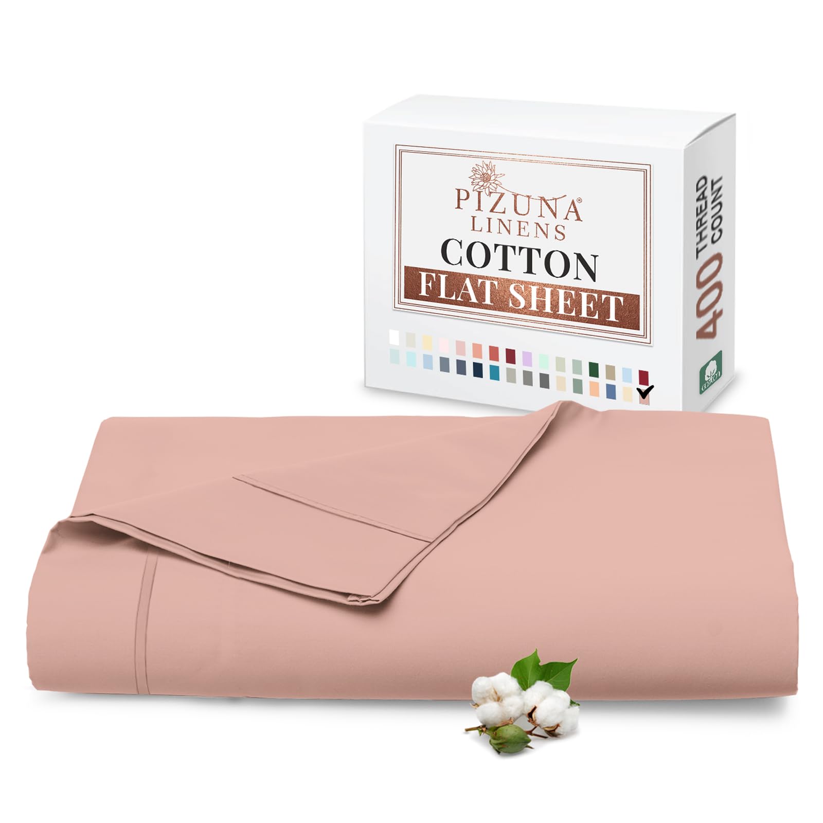 Pizuna 100% Cotton Super King Flat Sheet Misty Rose, 400 Thread Count Long Staple Cotton Flat Sheet Super King 300x280 cm