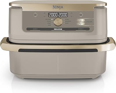 Ninja Foodi FlexDrawer Heißluftfritteuse, Dual Zone, verwandelt sich in MegaZone, 10,4 L, Dual Zone, mit wenig bis gar kein Öl, antihaftbeschichtete, spülmaschinenfeste Teile, Stone Gold AF500EUSD