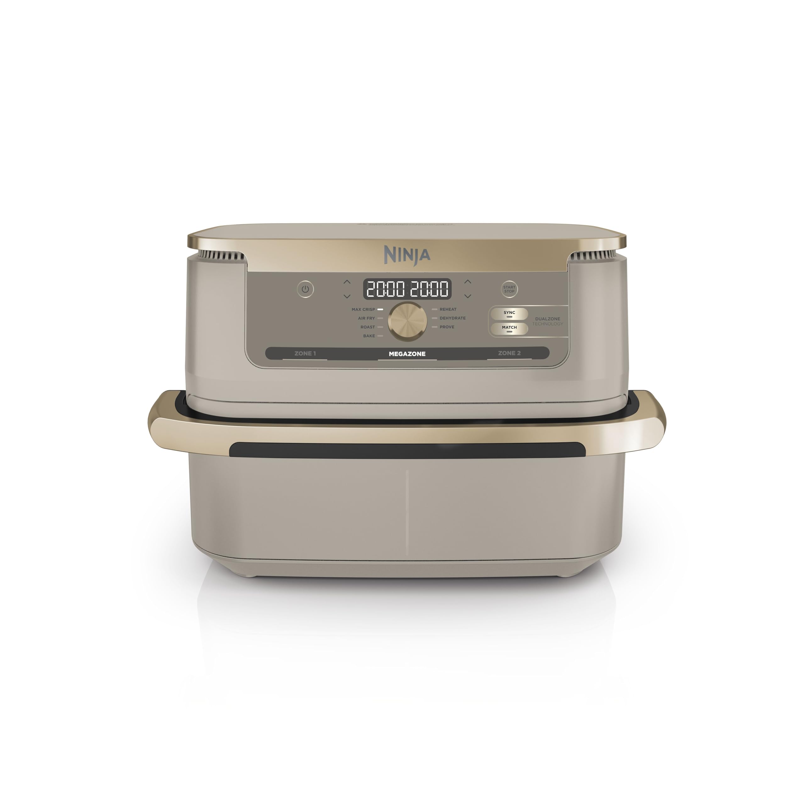 Ninja Foodi FlexDrawer Heißluftfritteuse, Dual Zone, verwandelt sich in MegaZone, 10,4 L, Dual Zone, mit wenig bis gar kein Öl, antihaftbeschichtete, spülmaschinenfeste Teile, Stone Gold AF500EUSD