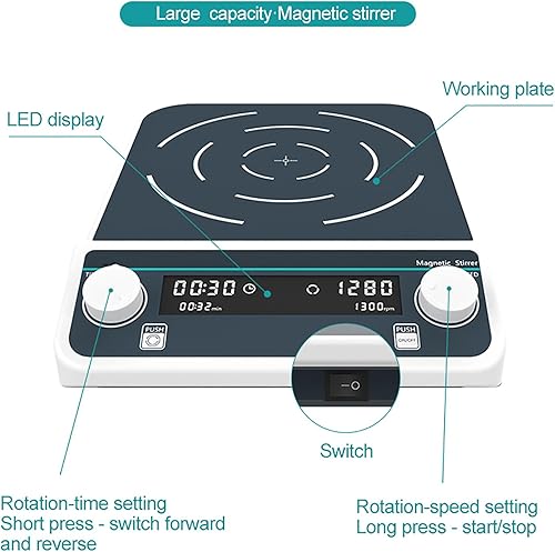 Vista 5 de Agitador magnético de laboratorio, agitador de pantalla digital LED, gran capacidad 10-50 L, fuerte fuerza magnética + hacia adelante y hacia atrás
