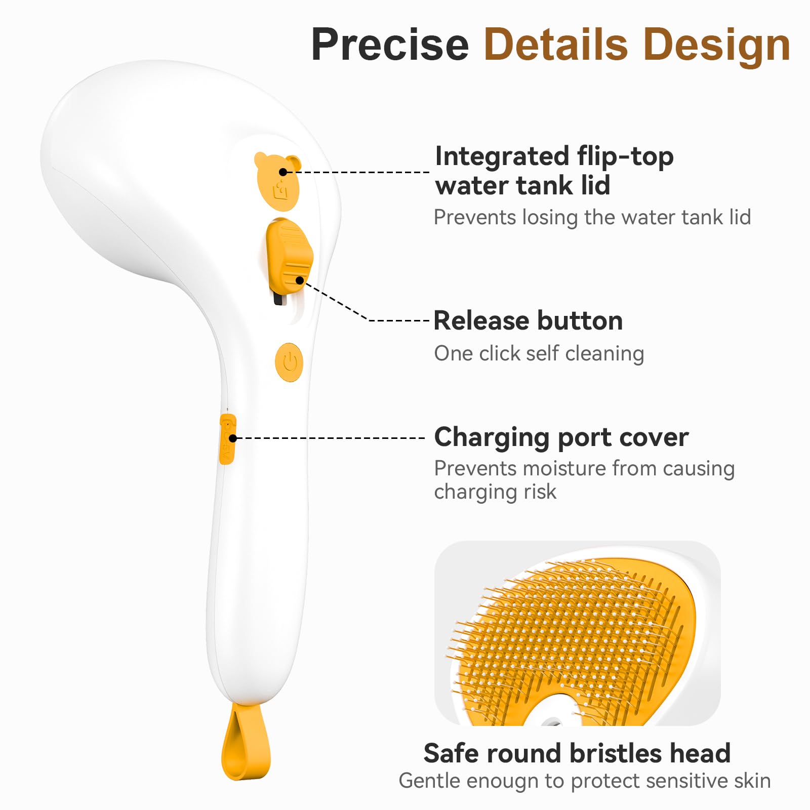 Euqvunn Brosse Vapeur pour Chat avec Bouton de Déverrouillage, [Design Ultra-Silencieux/Poignée Confortable] Brosse Chat Vapeur Brosse Chien Vapeur Rechargeable pour Chats, Chiens, Lapins(Jaune)