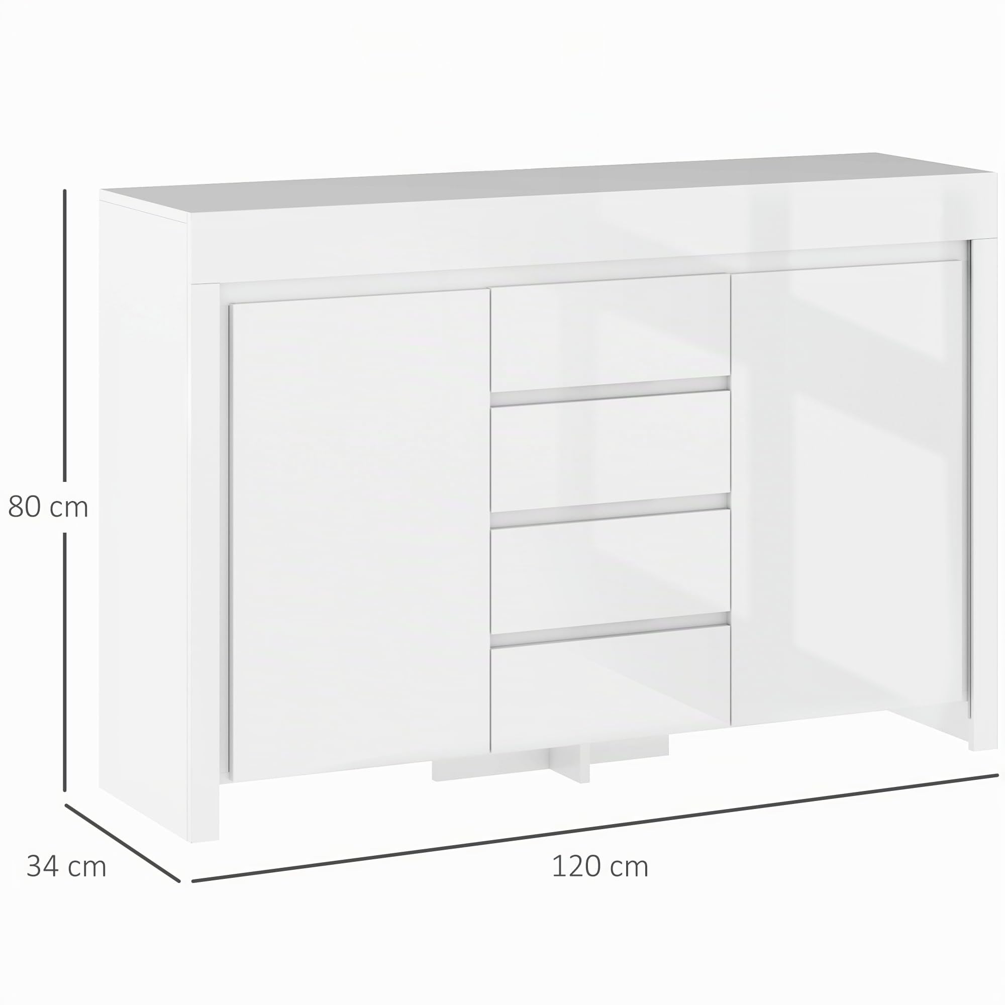 HOMCOM Aparador con Luces LED con 4 Cajones 120x34x80 cm Blanco Brillo