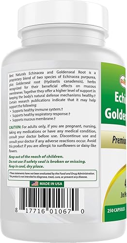 Miniatura 7 de Best Naturals Echinacea Goldenseal 450 mg 250 Caps