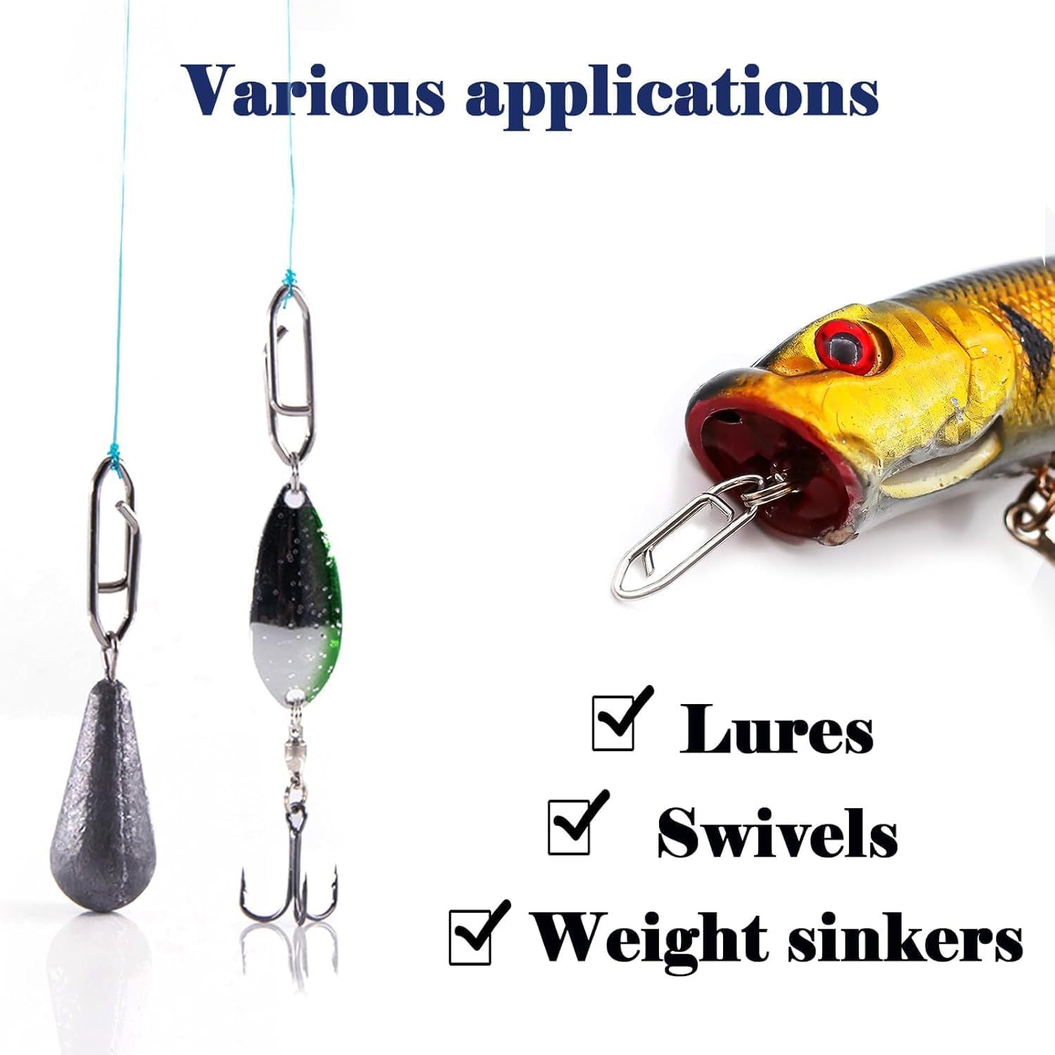 50 piezas giratorias de pesca de alta resistencia, rodamientos de bolas con acero inoxidable, giro rápido de cambio rápido para agua salada y agua dulce para aparejos de pesca de gato, señuelos