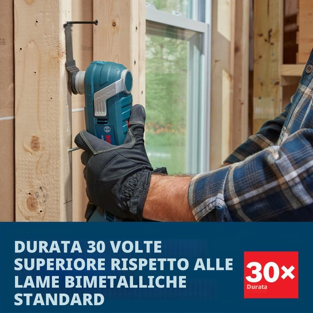BOSCH Starlock OSL114C-10 - Confezione da 10 lame oscillanti multiuso in metallo e carburo di carburo per tagliare barre di ferro, metallo, legno con chiodi, cartongesso e piastrelle