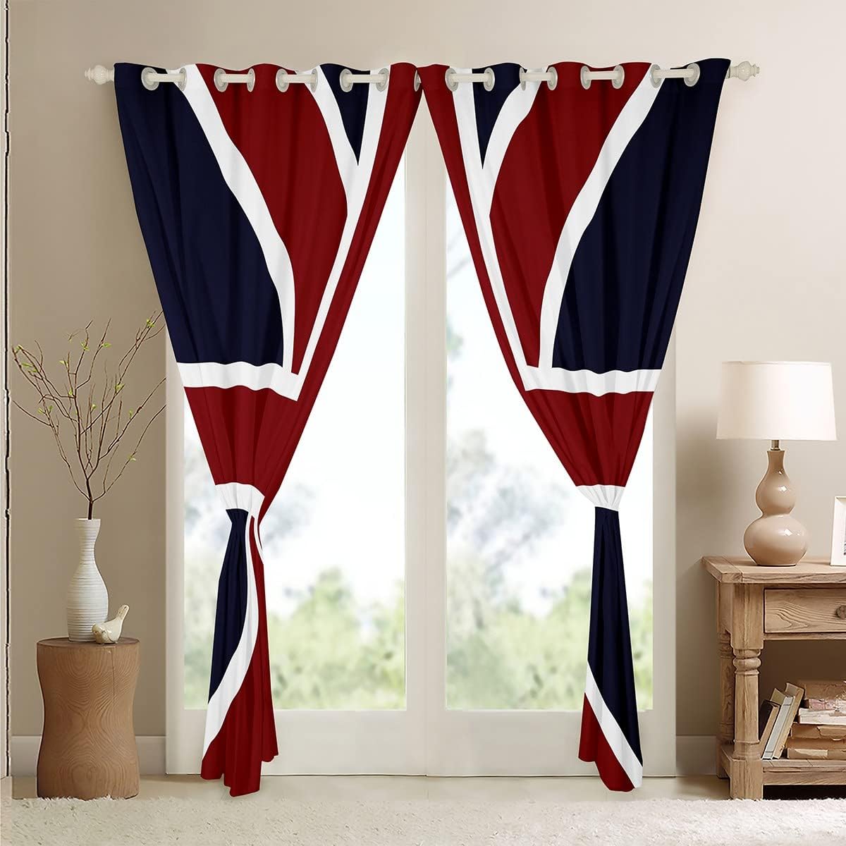 Loussiesd Union Jack Flag Curtains Kids Teens British Flag Window Curtains Red Whit Blue Drapes for Bedroom Living Room,Stripe Window Treatment W46*L72 Inch - Image 5