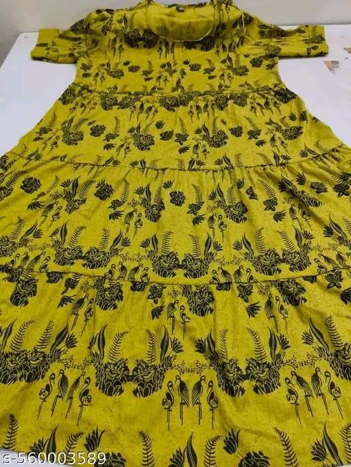 Image of Women's Rayon A-Line Midi Dress, Floral Print, Short Sleeves, Round Neck, Tiered Design