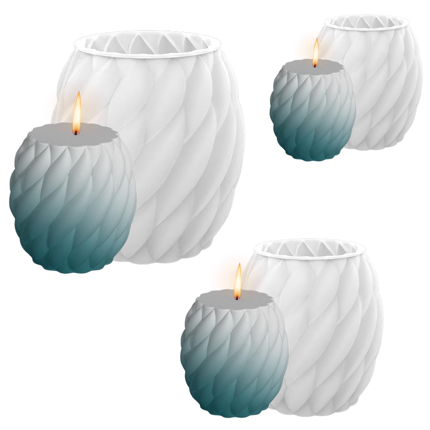 Moule bougie silicone spirale 3D - Lot de 3 tailles pour bougies cylindriques