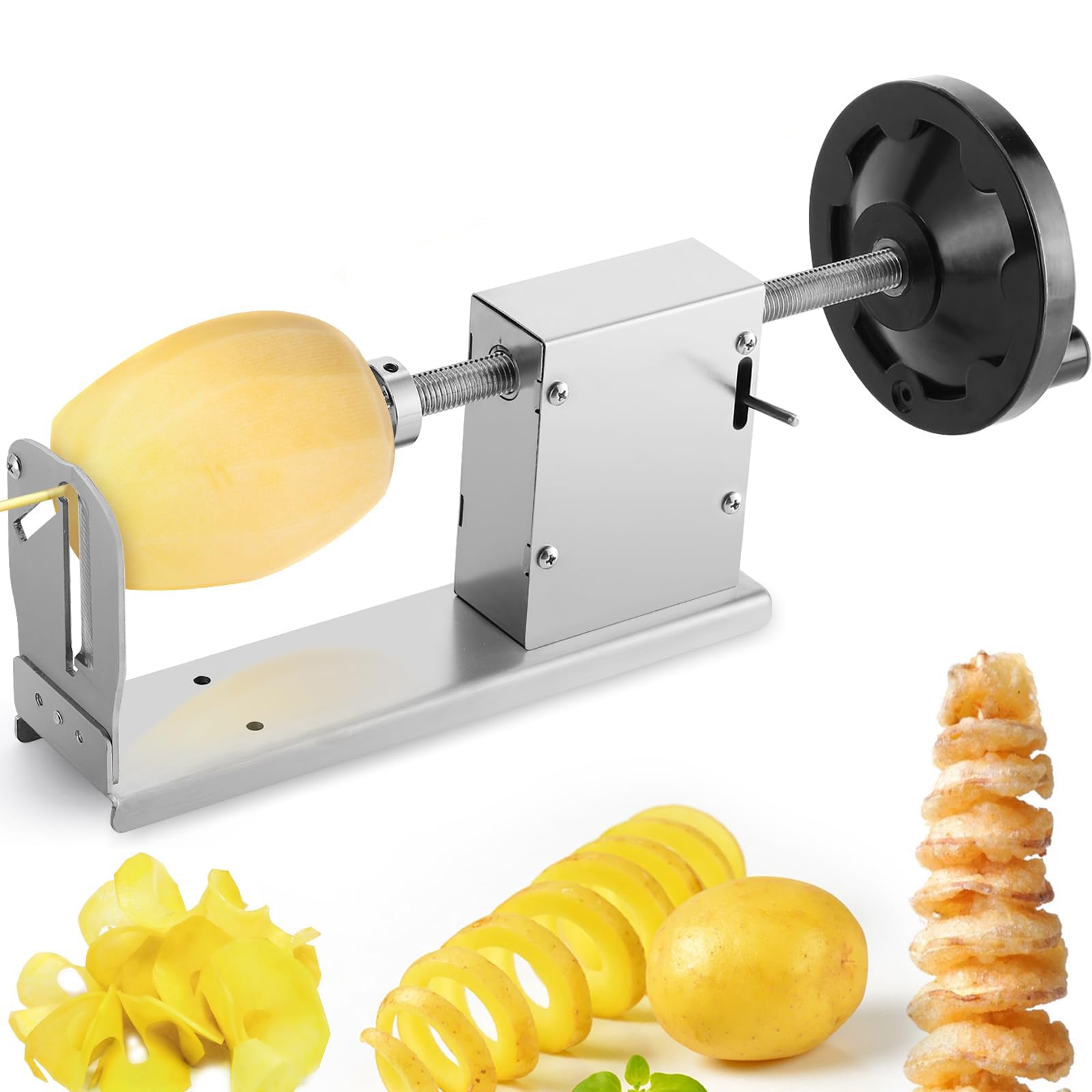 CWCQGH Potato Slicer - Manual Tornado Spiral Cutter, 3-in-1 Stainless Steel Twisted Machine with 2 Blades & Crank for Sweet Potatoes, Zucchini, Carrots