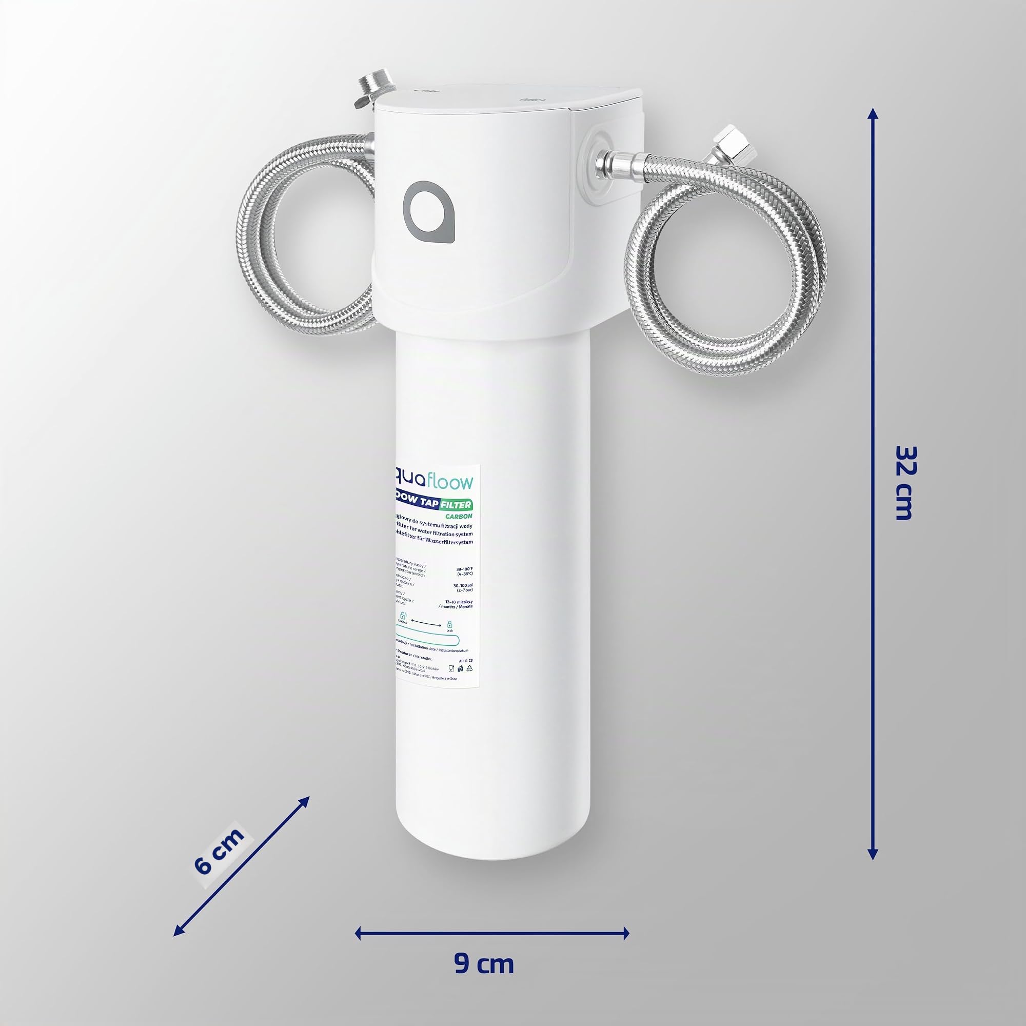 Aquafloow Sistema de Filtro de Agua Bajo Fregadero con Filtro de Carbón de 1 Etapa y Temporizador, Elimina Cloro, Impurezas Orgánicas y Mejora el Sabor del Agua
