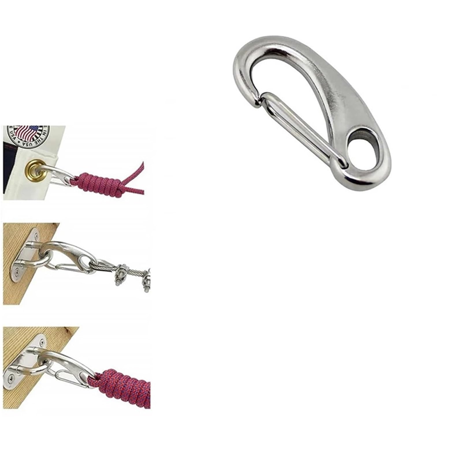 Clip Mosquetón con Forma Huevo 1 mosquetón de Acero Inoxidable 316 Multifuncional con Forma de Huevo, con Resorte, for Senderismo, Acampada, Marino, de liberación rápida(100mm)