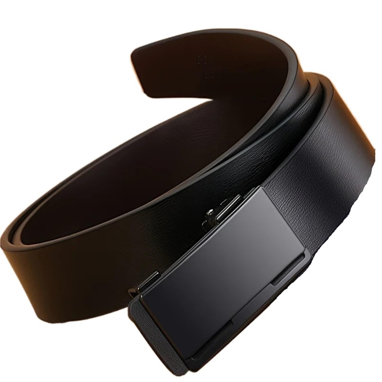 Cinturón de cuero para hombre, negro, metal, sin dientes, hebilla automática, para negocios, casual, de poliuretano, moda para hombre