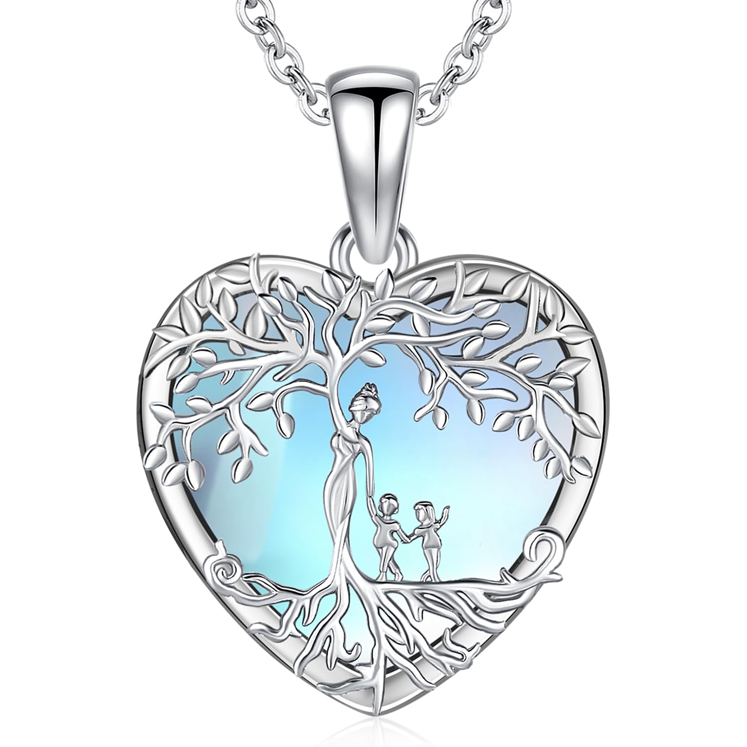 Odinstone Collar Árbol de la Vida Colgante en forma de Gota Árbol de la Vida Collar Familiar Joyas con Piedras Curativas para Mujer Regalos para Mamá e Hija