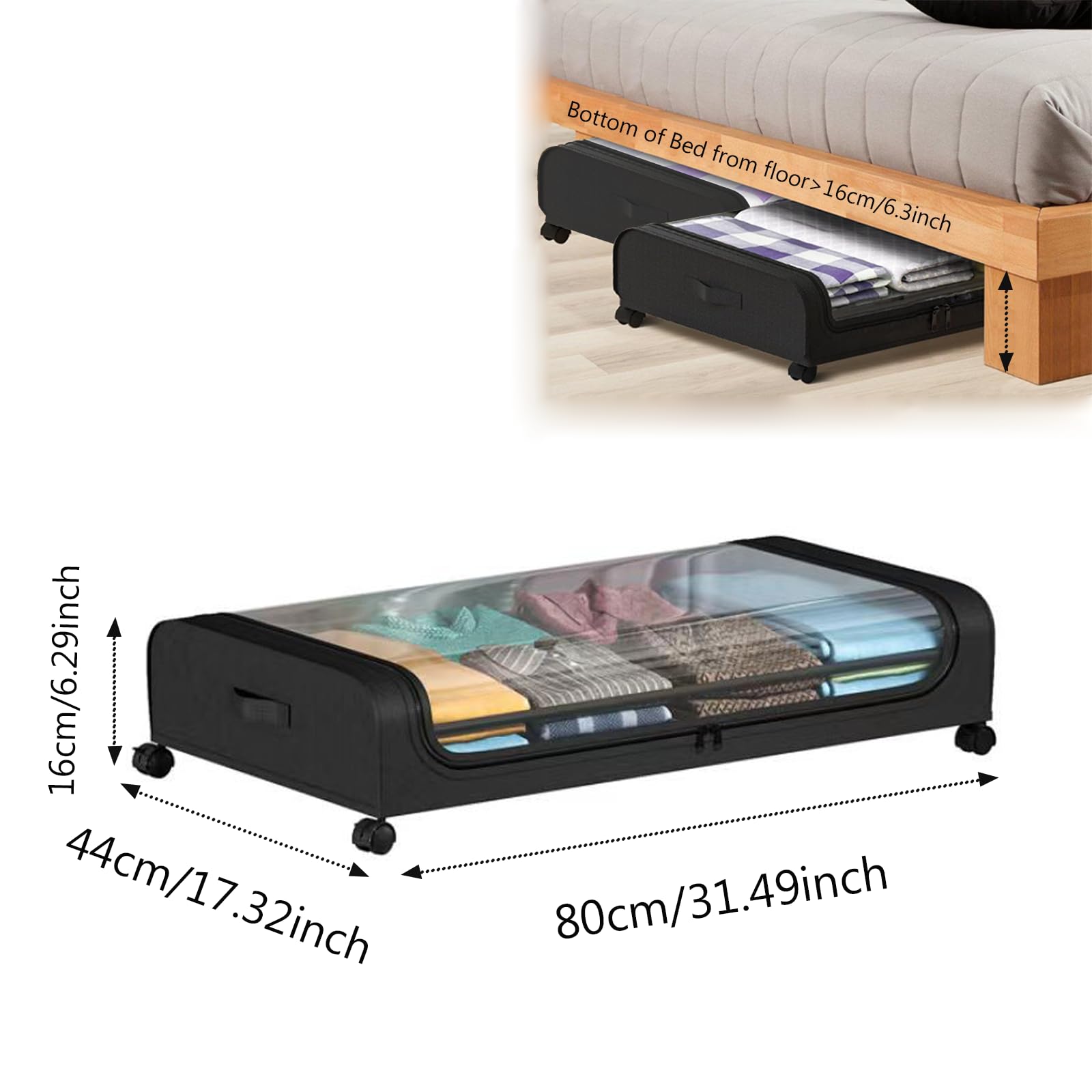 Contenitore Vestiti Telaio in Metallo Scatola, Contenitori Vestiti in Scatola Sotto Il Letto, Contenitori Sottoletto con Ruote Scatole, per Abbigliamento, Scarpe, Nero
