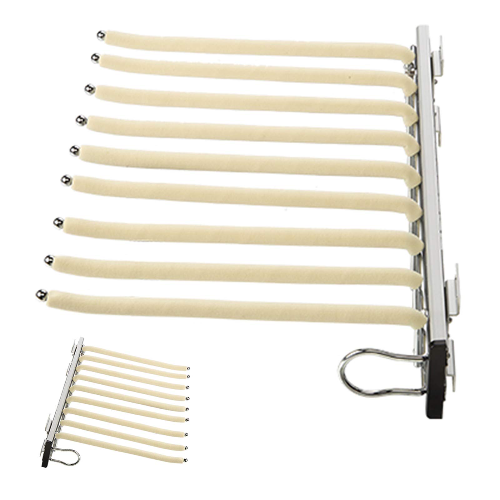 OLSKFUH Pull-Out Trouser Rack Removable Pull-Out Rack Wardrobe Storage Expandable Space Saving Drawer-Style Hanger Rod Rolling Trolley,9 Arm Pull Out Pants Hanger Rack For Wardro,Beige-Right