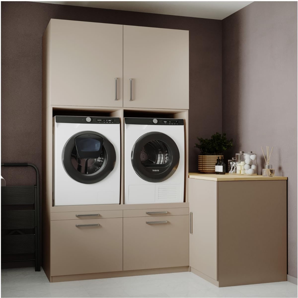 Lavadora Gabinete Hong Kong - Lavadora elevadora - Conversión a máquina - 700(D)*2030(B)*2350(H) mm - Gris pardo - Diseño ergonómico y elegante, que ahorra espacio y es fácil de colocar
